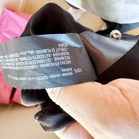 NWT Zara Satin Knotted Black Bat Wing Dress Mini sz M - Picture 12 of 12